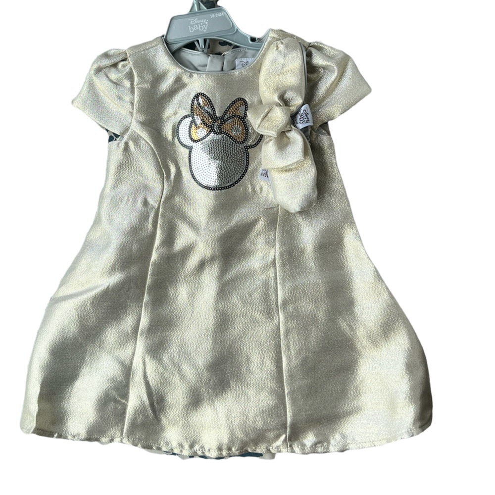 NWT Disney Baby Gold Dress with tights and bow